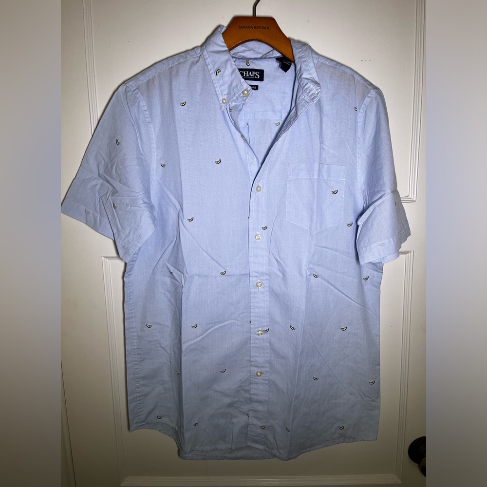 Chaps blue lime button down shirt size M